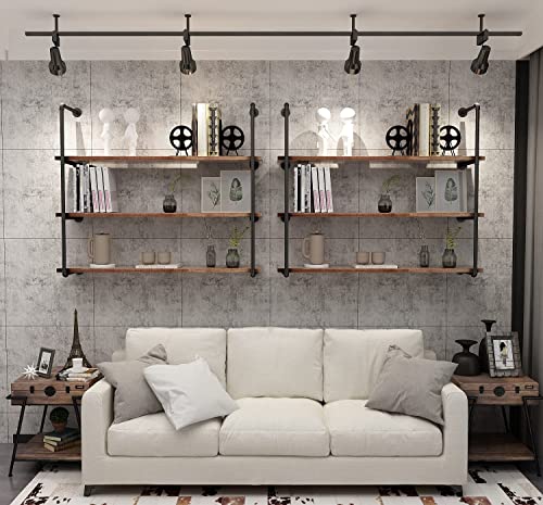 Cthtesy Industrial Wall Mounted Pipe Shelving,Rustic Metal Floating Shelves,Steampunk Real Wood Bookcases,Diy Bookshelf Hanging Shelves, Kitchen Bar Office Home Storage (5-Tier With 4 Boards,48In) #TOP5