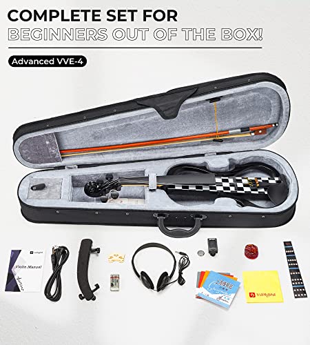 Vangoa Electric Violin 4/4 Full Size Silent Violin Set For Beginner Adults Teens, Solid Maple Wood Metallic Electronic Quite Violin With Ebony Fittings, Black Vichy #TOP6