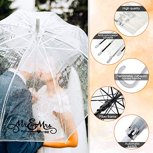 2 Pcs Mr And Mrs Clear Umbrella Wedding Clear Bubble Umbrella Stick Dome Rain Umbrellas Auto Open Transparent Umbrella Wedding Umbrella For Adult Women Men Bridal Shower Gifts #TOP5