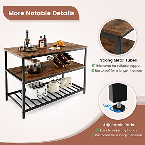 Giantex Kitchen Baker Rack With 3 Tier Storage Shelves, 47.2 Inch Stationary Island With Spacious Worktop, Industrial Kitchen Shelf, Sturdy Metal Frame, Easy Assembl (Rustic Brown & Black) #TOP5