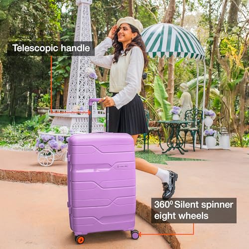 Image of Nasher Miles Paris Hard-Sided Polypropylene Check-in Luggage 28 inch | 75cm | 8 Wheels Large Trolley Bag for Travel | Suitcase (Purple)