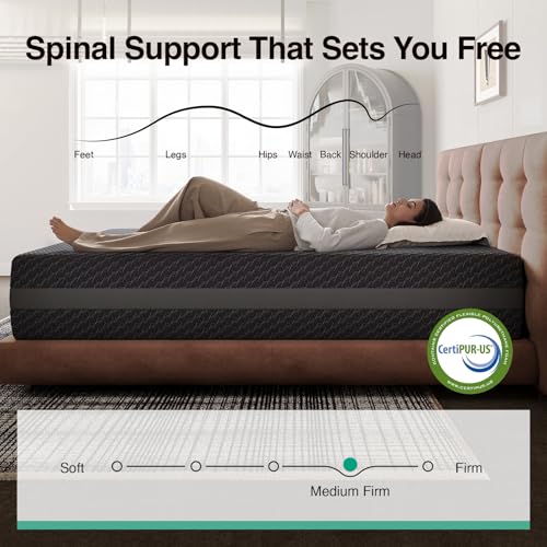 Image of Novilla 14 Inch King Size Gel Memory Foam Mattress for Body Contouring | 14 Inch King Mattress for Consistent Pressure-Relieving Support, with Green Tea-Infused Foam, Mattresses in a Box