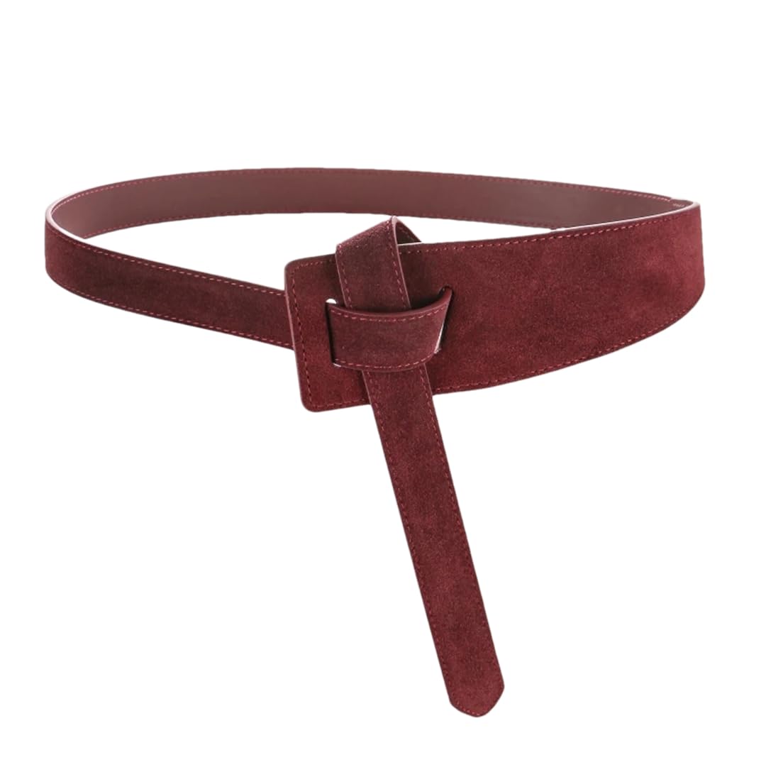 Women’S Suede Cowhide Leather Belt Adjustable Tie Knot Waist Belt For Dresses Jeans Coats Casual