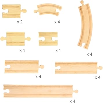 Bigjigs Rail Product Name: Expansion Pack - 24 Pieces Curves and Straights - Compatible with Major Rail Brands