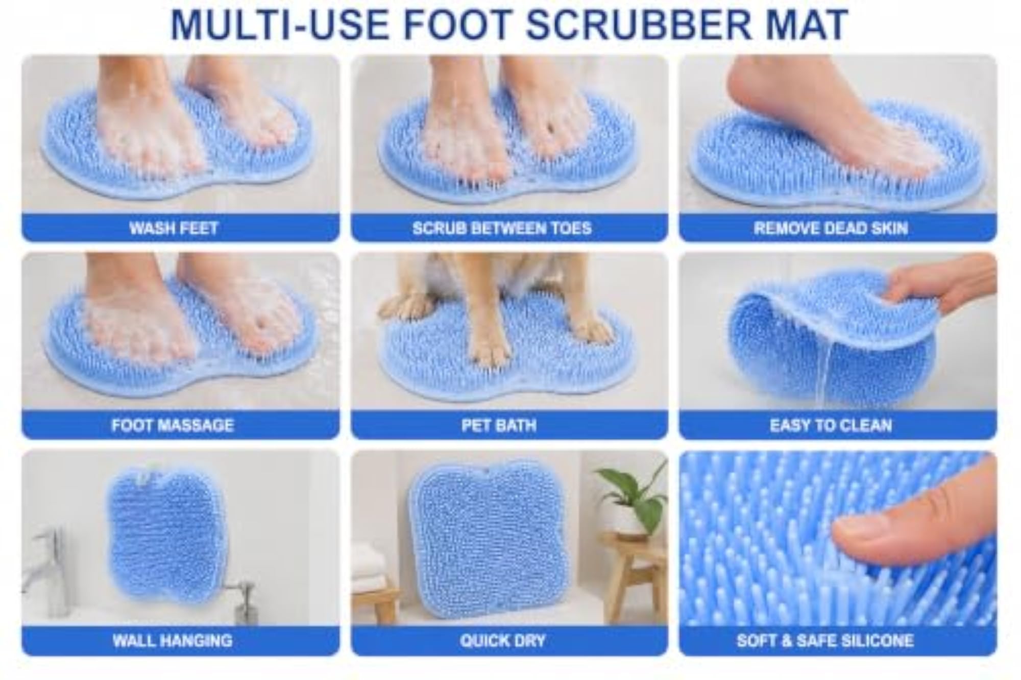 Silicone Shower Foot Scrubber Mat with Suction Cups