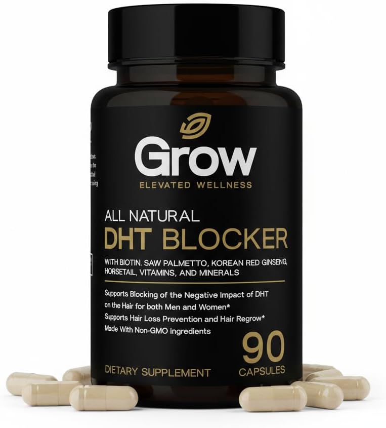 grow vitamin DHT Blocker for Hair Growth & Thickness – Biotin, Saw Palmetto, Horsetail, Stinging Nettle, Fo-Ti Root – Supports Stronger, Fuller Hair for Men & Women – 90 Capsules
