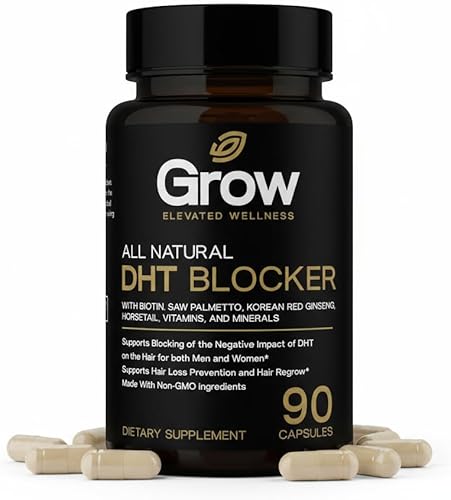 grow vitamin Bloqueador DHT para el crecimiento y el grosor del cabello, biotina, palma enana americana, cola de caballo, ortiga, raíz de Fo-Ti,