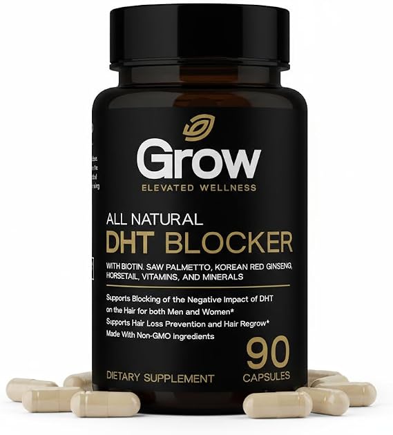 grow vitamin DHT Blocker for Hair Growth & Thickness Biotin, Saw Palmetto, Horsetail, Stinging Nettle, Fo-Ti Root Supports Stronger, Fuller Hair for Men & Women 90 Capsules