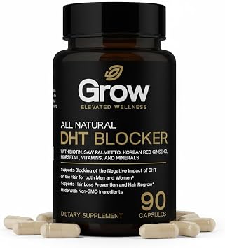 grow vitamin DHT Blocker for Hair Growth & Thickness Biotin, Saw Palmetto, Horsetail, Stinging Nettle, Fo-Ti Root Supports Stronger, Fuller Hair for Men & Women 90 Capsules