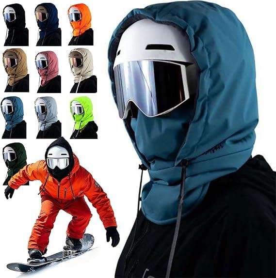 Waterproof Fleece Lined Hood Windproof 3-in-1 Full Cover Ski Mask with Drawstring Winter Balaclava Cycling Face Mask