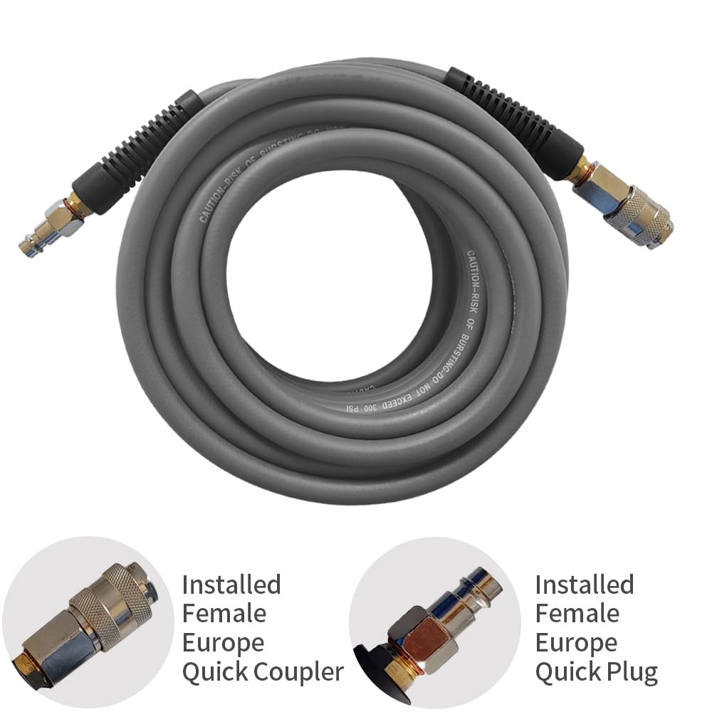 PVC/Rubber Hybrid Air Hose Grey with 1/4" Europe Steel Quick Coupler and Plug Fittings, 10m Length, 10 meters - Image 2