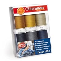 Gütermann creativ Nähfaden-Set mit 6 Spulen Profi-Jeansfaden Denim 100 m in den typischen Jeanssteppfarben