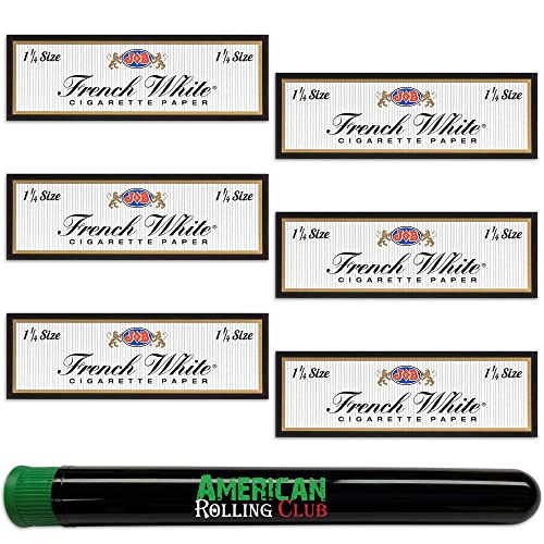 Job French White 1-1/4 Size Cigarette Rolling Papers | Includes Job Rolling Papers And American Rolling Club Tube (6 Pack) #TOP16
