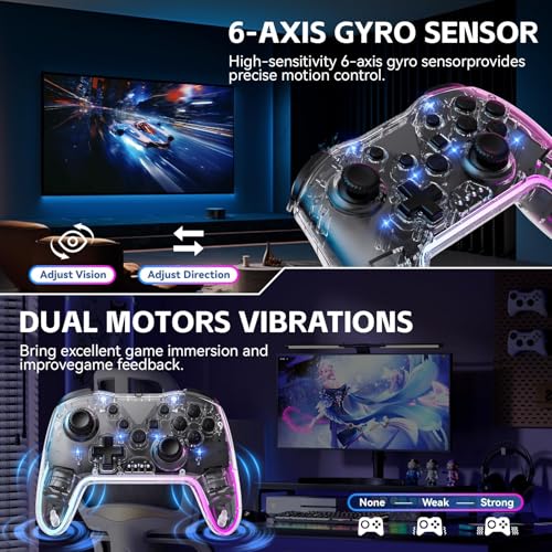 Image of Wireless Pro Controller for Switch /Lite /OLED /PC /Android /iOS - Ergonomic Gamepad with 7 Color RGB Lighting, Turbo /Vibration Adjustment & One-Key Wake-Up Function