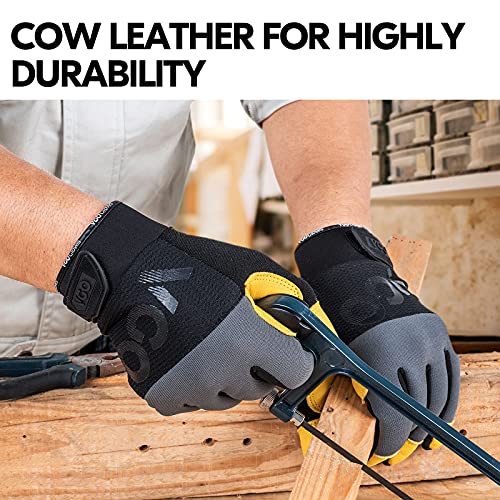 Vgo... 1-Pair Anti-Vibration Safety Work Gloves, Mechanics Gloves, Multi-Purpose Leather Work Gloves (Size M, Black Gray, Ca7723) #TOP4