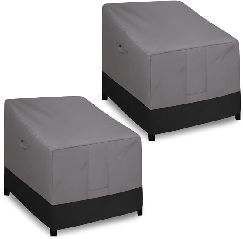 Funda para silla de exterior resistente Easy-Going, paquete de 2: 33,5 ancho x 31,5 profundidad x 36 alto pulgadas | Funda impermeable y duradera para silla de Patio, cubierta para muebles de exterior a prueba de viento y polvo con ventilación, gris/negro