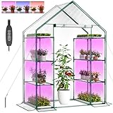 Indoor Greenhouse with Grow Light, 4-Tier Mini Greenhouse 56.3'x28.7'x76.8' Small Greenhouse with Zippered PVC Cover for Seed Starting Trays, Dimmable Plant Light for Indoor Plants with Timer