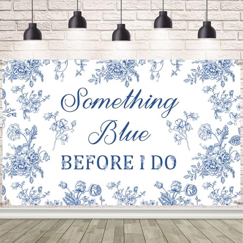 AIBIIN 7x5ft AIBIIN Blue Floral Bridal Shower Backdrop Something Something Blue Before I Do Decorations Love is Sweet Wedding Bachelorette Engagement Banner Party Supplies