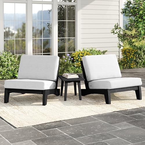 Image of Pia Ricoo 3 Piece Patio Bistro Set with Patio Chairs and Table, Heavy Duty Wood Patio Furniture Set, All-Weather Outdoor Chairs for Balcony, Deck, Poolside, Porch - Beige /Dark
