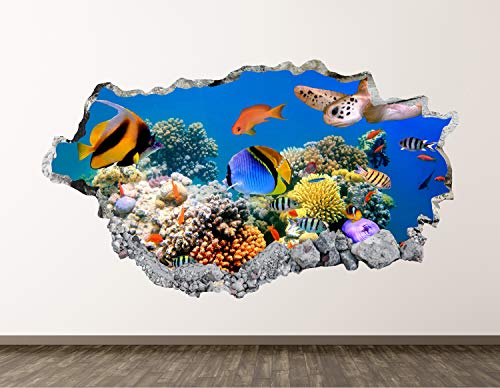 West Mountain Aquarium Wall Decal Art Decor 3D Smashed Ocean Living Room Sticker Mural Home Gift BL08 (50" W x 30" H)