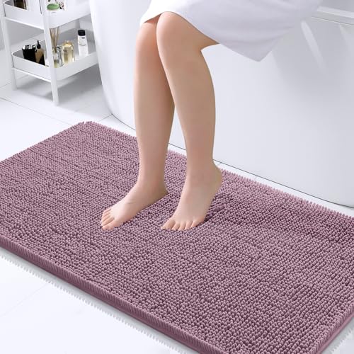 Image of OLANLY Large Bathroom Rugs 40x24, Extra Soft Absorbent Chenille Bath Rugs, Rubber Backing Quick Dry, Machine Washable Bath Mats for Bathroom Floor, Tub and Shower, Home Decor Accessories, Deep Plum