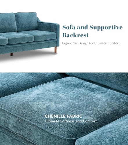 Image of Kingfun Couch Sets for Living Room, 3 Seater Couch and Armchair Set of 2, Mid Century Modern Sofa Chair, Chenille Couch with Solid Wood Frame for Bedroom