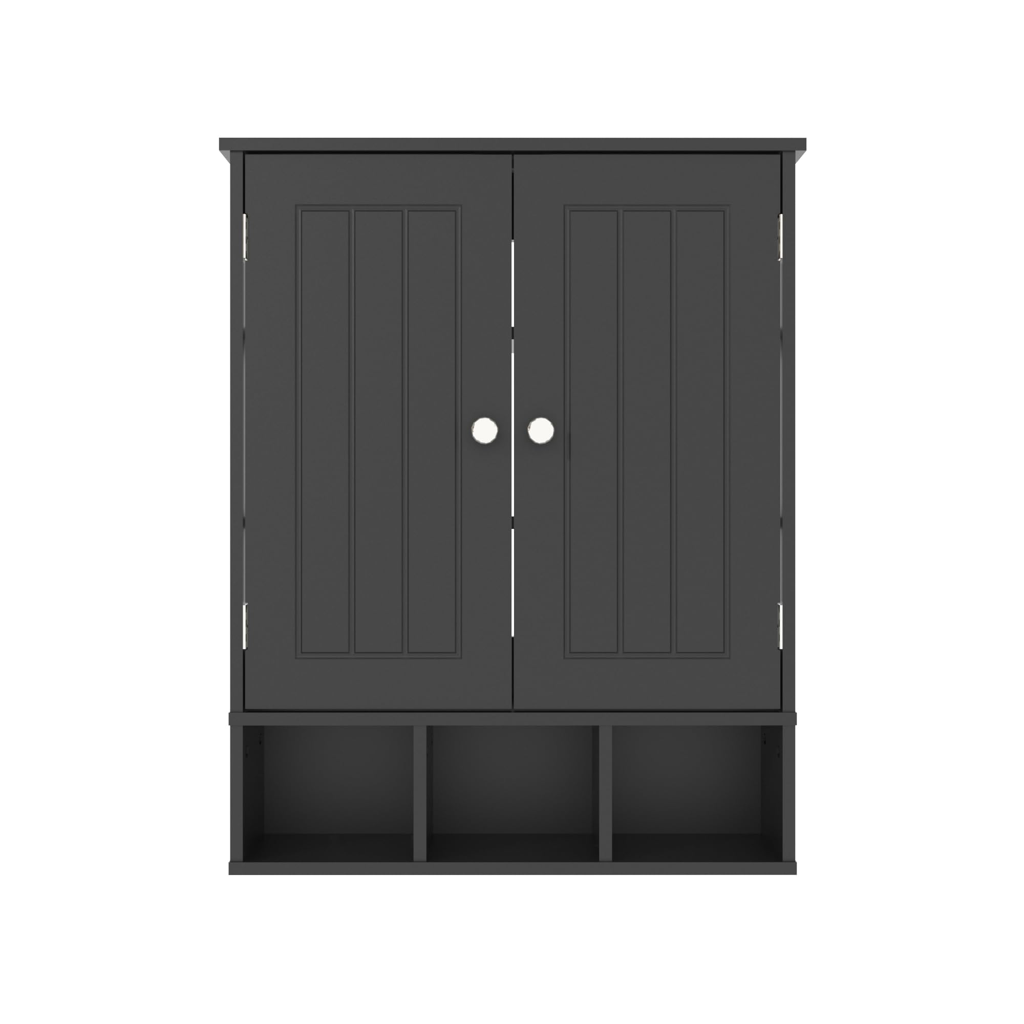 Botiquín de baño de 2 puertas con 3 estantes abiertos, sobre el inodoro, armario de medicina montado en la pared con divisiones ajustables, gabinete de baño para baño, sala de estar, cocina, color
