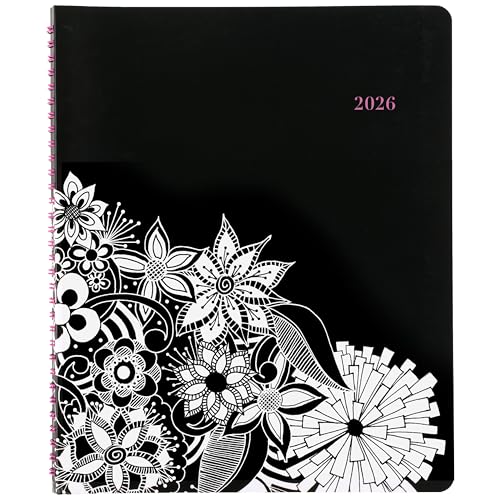 Cambridge 2026 Appointment Book Planner, Weekly & Monthly, 8-1/2" x 11", Large, Hourly, FloraDoodle, White and Black (589-905-26)