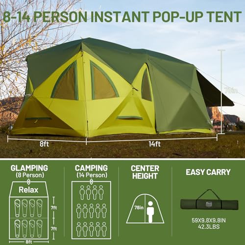 Timber Ridge 8 Person Instant Pop Up Cabin Tent, Easy 90 Second Setup, Weather Resistant Camping Family Hub Tent with Rain Fly and Carry Bag for Outdoor Camping - Image 4