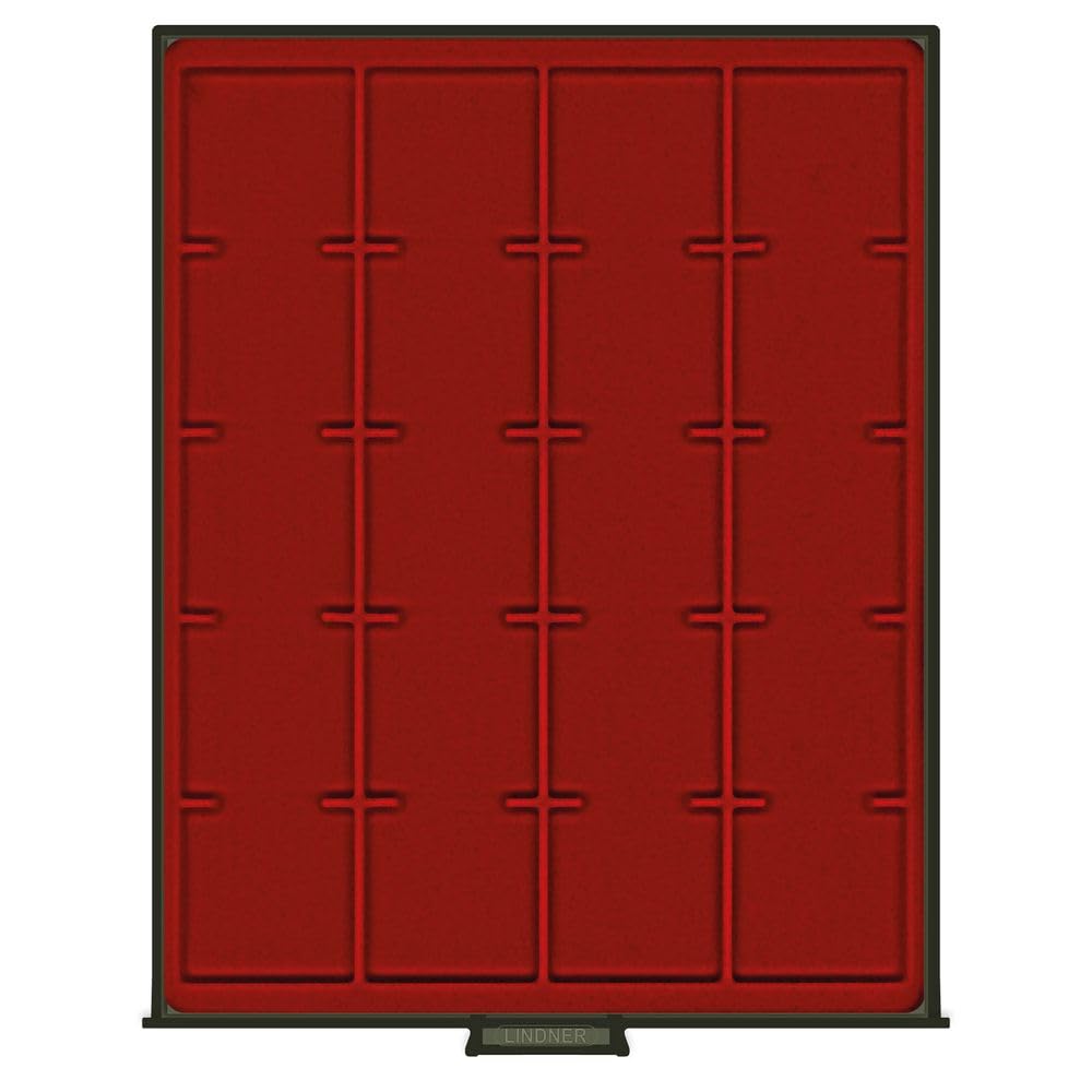 Bandeja para Monedas RAUCHGLAS (Vidrio Ahumado) con 20 casilleros Cuadrados para adaptadores para Monedas LINDNER 51 x 51 mm