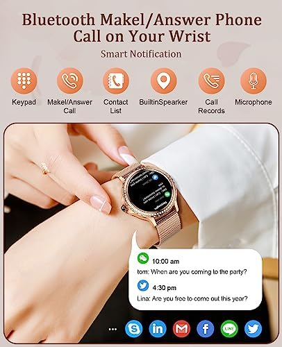 BOCLOUD Smart Watch for Women, Smartwatches for iPhone Android, with Blood Oxygen/Heart Rate/Sleep Monitor/Message Dispaly/Make Calls, IP68 Fitness Tracker with Multiple sports Modes (Rose Gold)