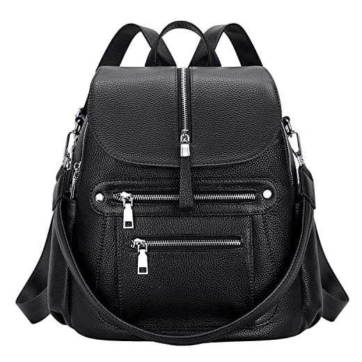 ALTOSY Leather Backpack Purse for Women Fashion Casual Handbag with Multi Pockets and Flap (S107 Black)