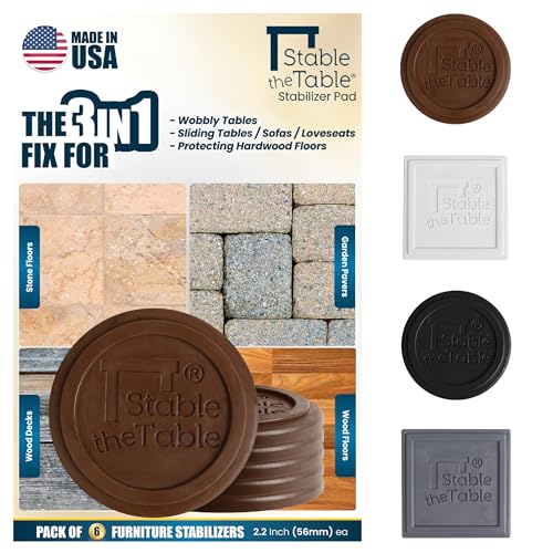Stable the Table-6 Pack-Walnut Round, Furniture Leveler & Riser, Anti-Slip Sofa Gripper for Hardwood Floors, Floor Protector, Stacking Furniture Pad, Bed, Desk, Couch & Table Stabilizer, Made in USA