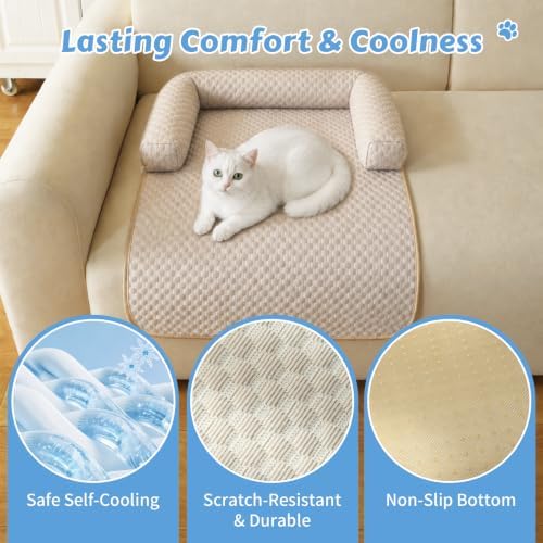 Cooling Pet Bed Mats with Neck & Head Support, 31.5 x 23.62 inch Khaki - 1