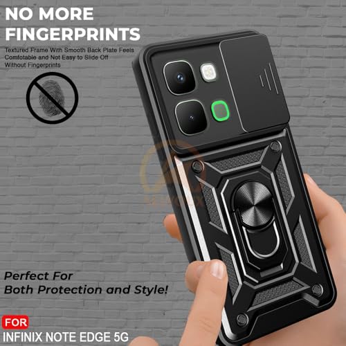 Image of Armor Bumper Back Cover Case for Infinix Note Edge 5G | Rotating Camera Cover, Ring Holder & Kickstand | Heavy Duty & 360 Degree Protection Infinix Note Edge 5G Back Cover (Black)