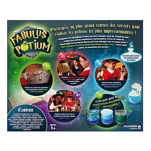 Dujardin - Fabulus Potium - Jeu de société enfant - kit scientifique - Entre à l'école de magie et crée tes potions - Deviens un sorcier - En famille et entre amis - a partir de 1 joueur - Dès 8 ans