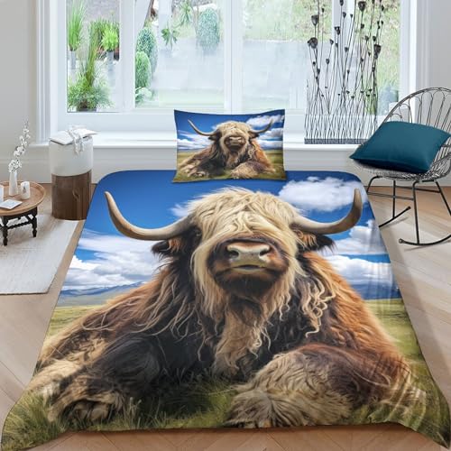 AAHARYA Yak Conjunto de capa de edredão com estampado 3D, conjunto de capa de edredão com fecho de correr para crianças, conjunto de 3 peças de base única (135 x 200 cm)