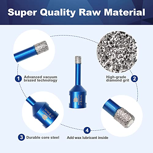 Diamond Drill Bit 8mm,BRSCHNITT 2pcs M14 Vacuum Brazed Diamond Tip Drill Bit for Tile Porcelain Stoneware Ceramic Marble Granite Drilling,Suitable For Angle Grinders - Image 3