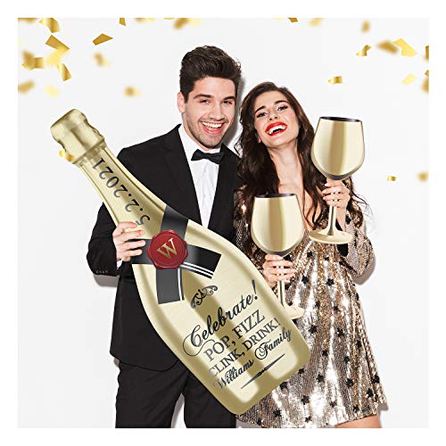 Giant Champagne Bottle Glasses 35.5” X 12" Gold Party Decor Party Props Bridal Shower Baby Shower Birthday Wedding Graduation Bachelorette Anniversary Corporate Events Backdrop Photobooth Party Prop #TOP11