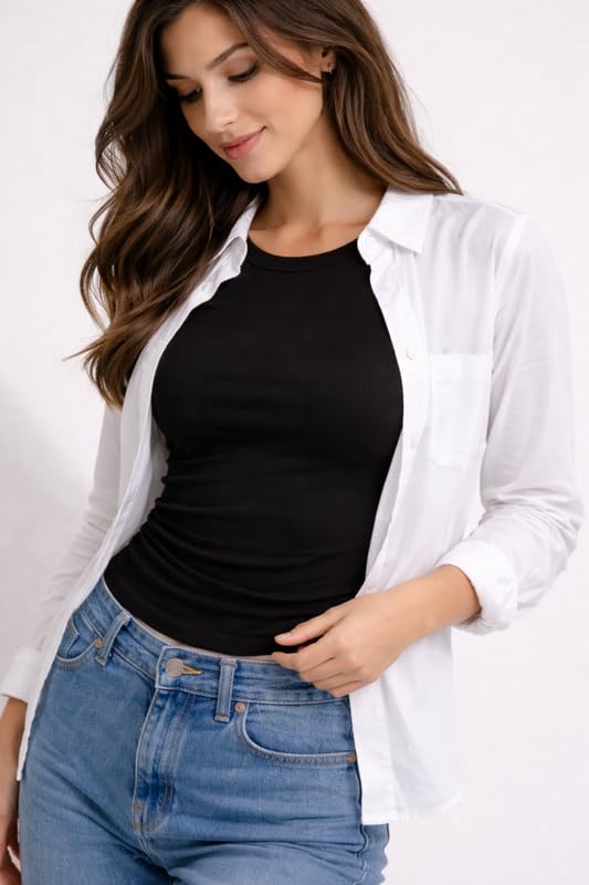 Image of London Hills Full Sleeve Ribbed Tops for Women Western | Tops for Woman | Tshirt for Woman | T Shirt | Women Tops | Women Tees | Top | Western Tops | White | Black | Multi-Colored