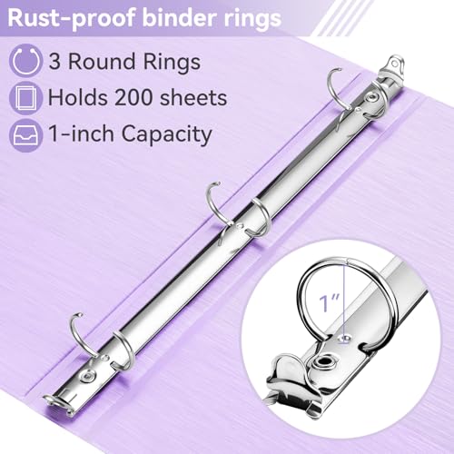 Image of SUIN 1 Inch 3 Ring Binder, Clear 1'' View Presentation Binders with 2 Pockets, Fits 8.5 x 11 Letter Size, Durable Polypropylene, Non-Stick & PVC-Free for School, Office & Home (Brushed Lavender)