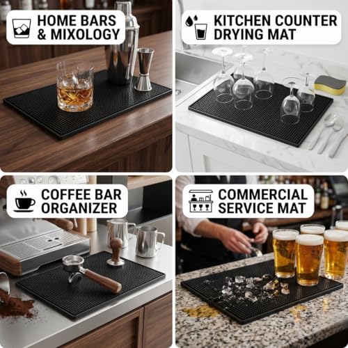 Image of I'm Naturals Premium Rubber Bar Mat 45x30 cm (10mm Thick) - Heavy Duty Non-Slip Service Spill for Kitchen Counter Coffee Station Home Bar | Flexible, Easy to Clean, Bartan Sukhane Wali Mats - Black