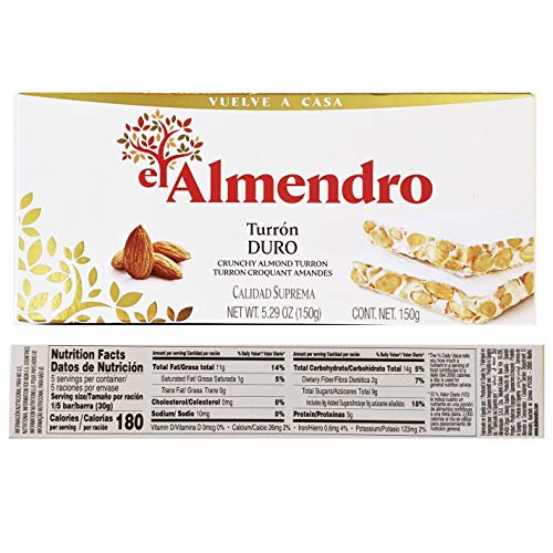 El Almendro Turron 2 Pack Variety- Turron de Alicante Crunchy Almond Duro 5.29 oz and Creamy Almond Turron Blando 5.29 oz, Gift Pack Candy from Spain
