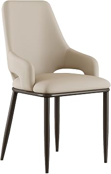 KAMPCO Upholstered Dining Chairs, Faux Leather Kitchen Chairs, Mid Century Leisure Accent Chair, Dining Room Side Chair with Arms and Metal Legs