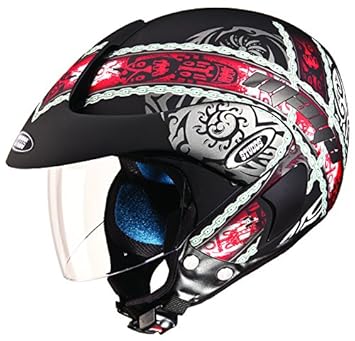 Studds Marshall D4 Open Face Helmet Helmet (Matt Black Red, XL)