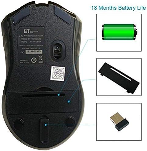 Uping Nano wireless Mouse | 2.4 GHz Portable Cordless Optical Mice | 1600/1200/800 CPI | 3 Buttons | 18 Month Battery Life | Black