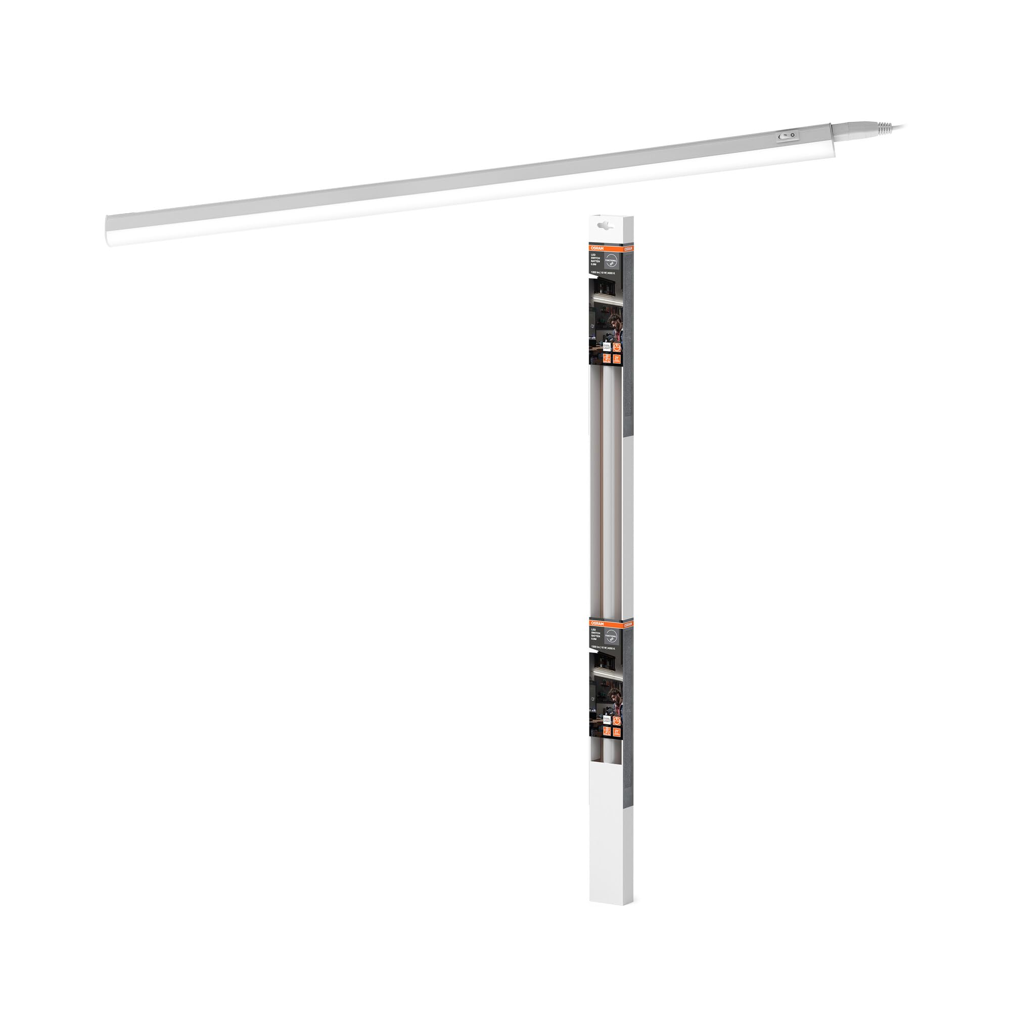 Osram Switch Batten Schlanke LED-Lichtleiste mit eingebautem Schalter 900 mm 10W 4000K in Weiß, zu nahtlosen Lichtbändern verbindbar, IP20-Schutz, für Unterbaubeleuchtung innen