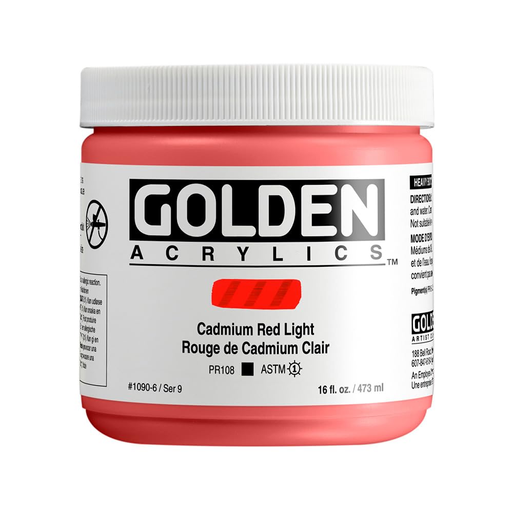 Peinture acrylique Cadmium Red Light Golden Heavy Body 473 ml pour beaux-arts et toile