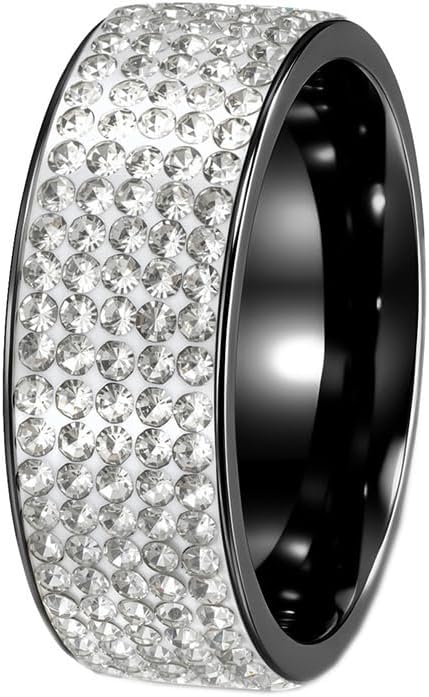 PAURO Women's Stainless Steel Five Row Full Micro Pave CZ Zircon 8MM Wide Eternity Ring Party Wedding Finger Band