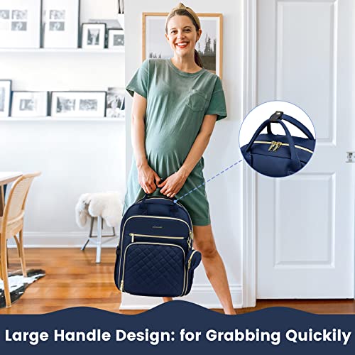 Lovevook Diaper Bag Backpack,Quilted Baby Bag For Mom And Dad, Large Capacity Travel Back Pack With Changing Pad & Pacifier Holder,Navy Blue #TOP5